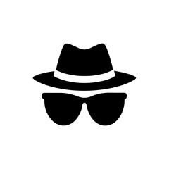 Stylish Spy Sunglasses and Fedora Hat Icon Minimal