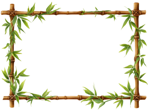 Natural Bamboo Stick Frame Isolated on Transparent Background