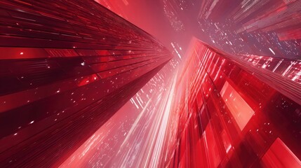 Red futuristic city skyscrapers at night