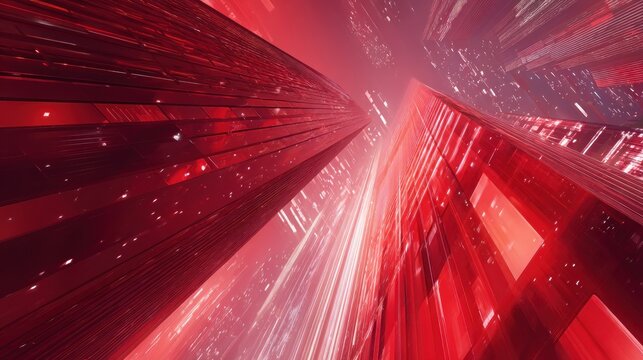 Red futuristic city skyscrapers at night