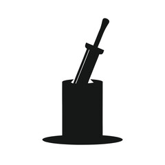 Silhouette of a sword embedded in a cylinder symbolizing strength and courage