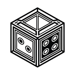 Geometric dice illustration in black and white showcasing abstract design and visual symmetry