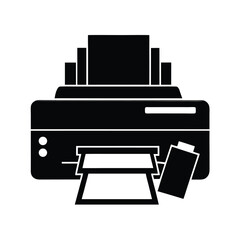 Simple black and white illustration of a modern printer for office and printing concepts