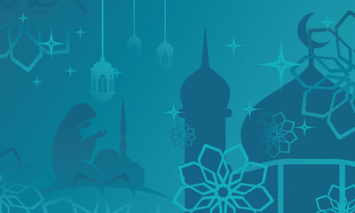 Islamic vector illustration of eid al fitr or eid al adha,elegant design,gradient background with stars and moon,and Islamic light design elements.for greeting cards,books,banners and more.