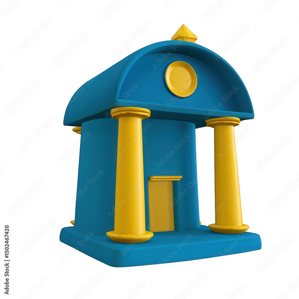 Poster 3d stylized bank building with columns isolated on transparent background