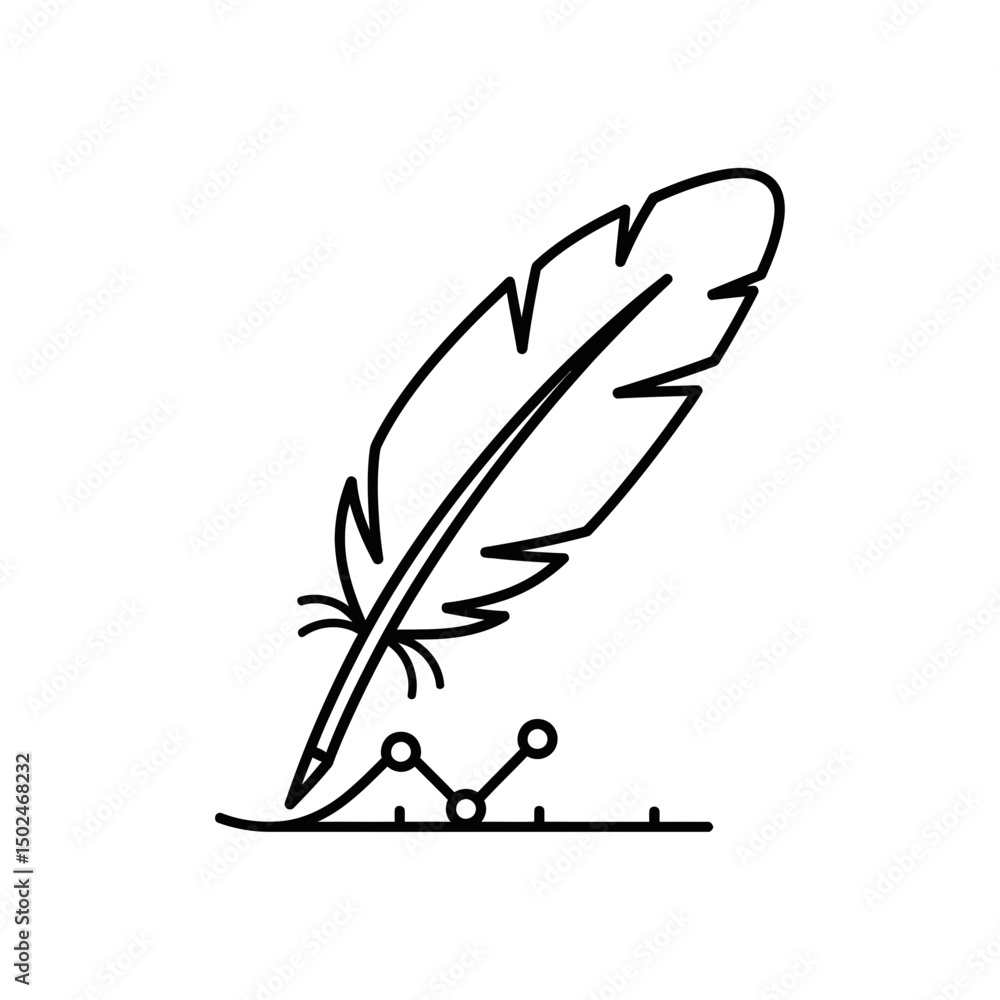Poster feather pen writing with graphs in minimalistic outline style