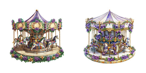 carousel decorated mardi gras watercolor vector illustration © Dar