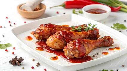 Delicious grilled and roasted chicken wings with healthy vegetables