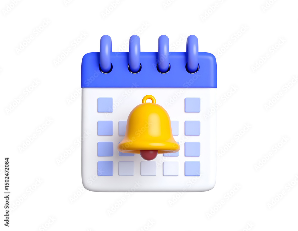 Poster 3d render of a calendar with a bell notification