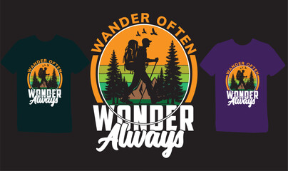 Wander Often, Wonder Always – Camping Vintage Tree T-Shirt Design