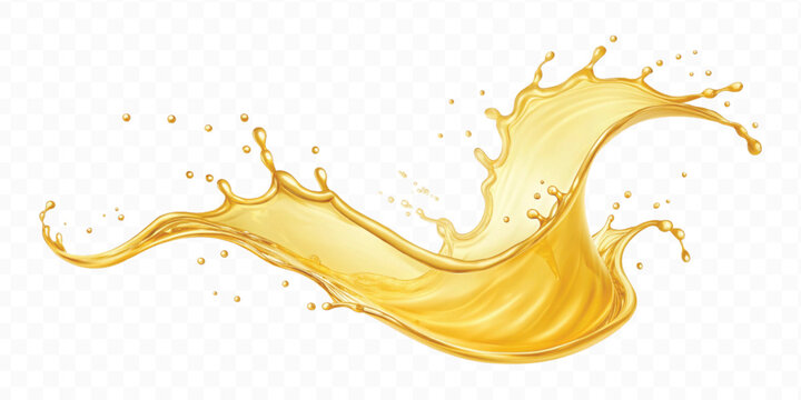 realistic smooth splash of yellow juice or liquid oil in curve style isolated on white background