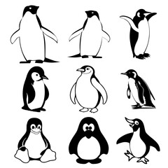 Obraz premium Penguin Black & White Vector Set