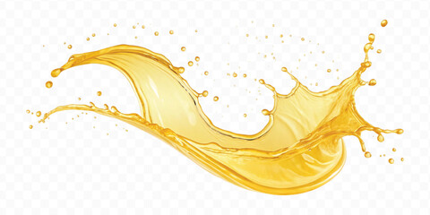 realistic smooth splash of yellow juice or liquid oil in curve style isolated on white background