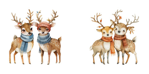 cute couple reindeer watercolor vector illustration © Dar