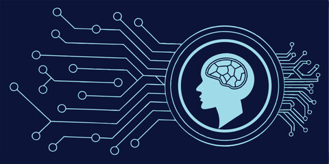 Brain silhouette in cyber world depicted within circuit board design royalty free