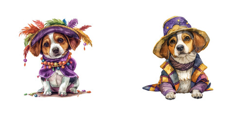 cute dog dressed mardi gras watercolor vector illustration © Dar