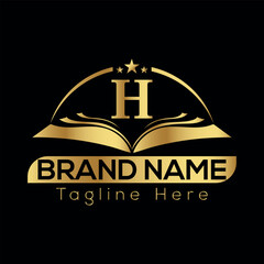 Elegant vintage gold crown emblem with ribbon and shield design for business quality label or VIP badge education H logo design