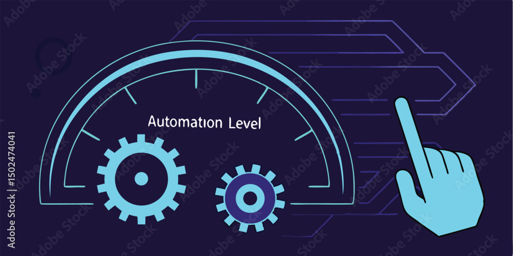 Poster futuristic automation level interface design depicting gauge and digital touch interaction