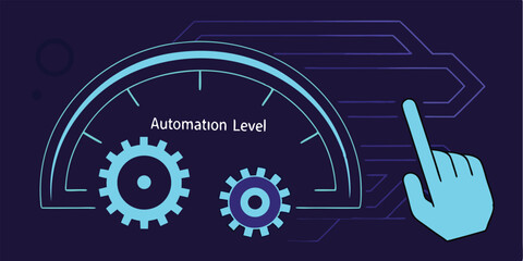 Futuristic automation level interface design depicting gauge and digital touch interaction