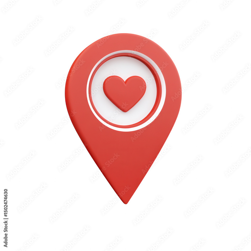 Poster 3d red location pin with heart symbol isolated on transparent background