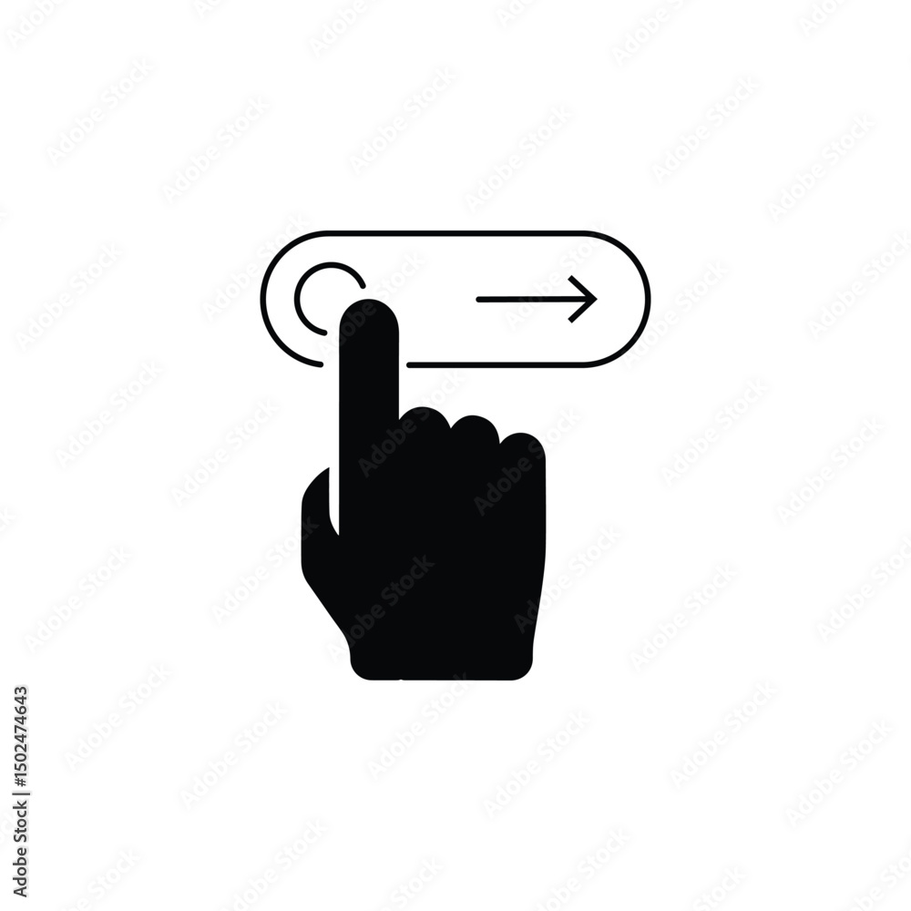 Poster digital unlock or slider icon with black finger point. simple flat outline slide logotype graphic we