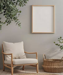 Mockup frame poster in interior living room background, room in light pastel colors