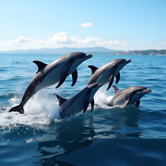Obraz premium two dolphins jumping in water