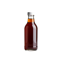 Dark brown liquid in glass bottle on soy food life on transparent background