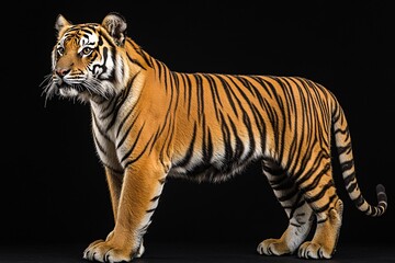 Obraz premium Majestic Bengal Tiger Portrait, Studio Shot on Black, Wildlife Illustration
