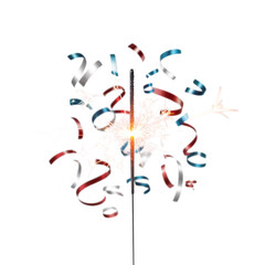 Glowing Sparkler with Red White and Blue Stars Isolated on White Background