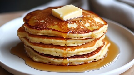 Stack of Pancakes with Butter and Syrup