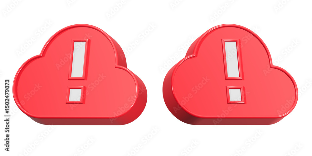 Poster cloud with alert icon 3d rendering
