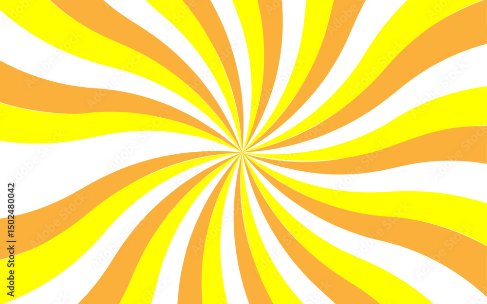 Poster abstract bold dynamic background with radial burst pattern. thick, wavy orange rays spiraling vortex