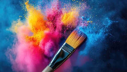 Fototapeta premium Vibrant paintbrush explodes with color