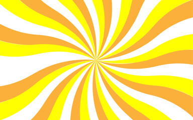 Abstract bold dynamic background with radial burst pattern. Thick, wavy orange rays spiraling vortex or starburst effect. Wavy shapes  fluid sense of motion and distortion, with retro and psychedelic 