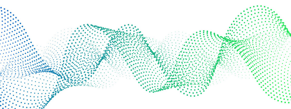 Abstract modern background with flowing wave design and fine lines and halftone dots. Multiple overlapping sinusoidal curves. Spaced lines and dotted patterns and futuristic, clean, and dynamic,  tech