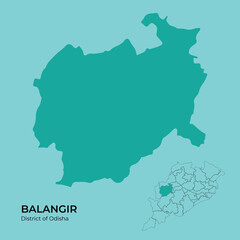 Balangir District Administrative Map with boarder of all the districts of Odisha