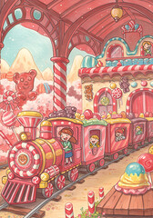 Sweet train ride through a candy station