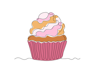 Abstract cake with cream, muffin, cupcake. continuous single line art hand drawing sketch