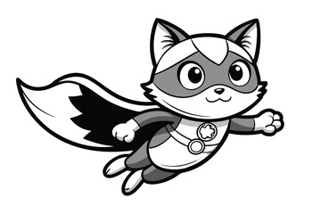Obraz premium Adorable Cartoon Raccoon Superhero Flying in Cape
