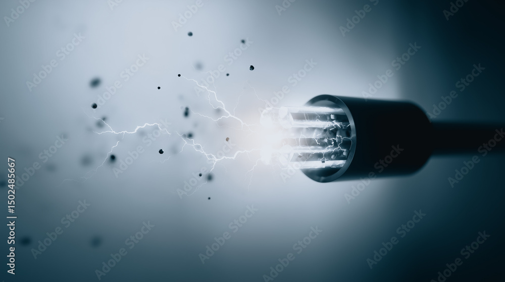 Aufkleber data stream burst: a high-voltage cable emits a powerful burst of data, visualized as energy sparks 
