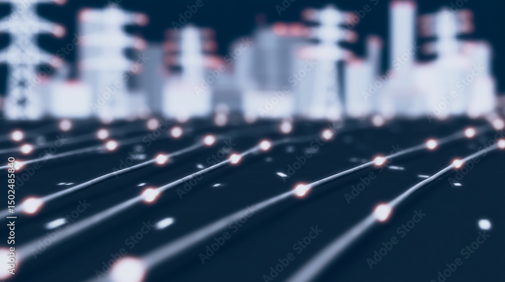 Poster digital energy grid concept: an abstract depiction of a digital energy grid, featuring glowing lines