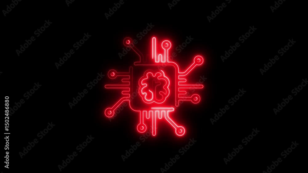Aufkleber red neon brain circuit board animation loop