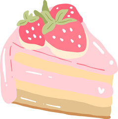 Strawberry Cake Illustration, Delicious Dessert Clipart, Sweet Pastry Art