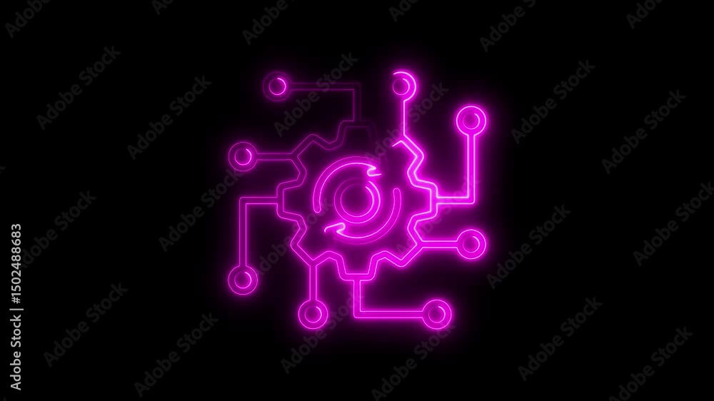 Poster neon gear network system process loop animation