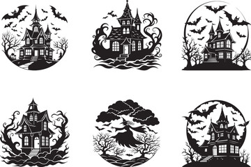 Haunted Halloween Silhouette design set– Witch, Bat, and Graveyard Design