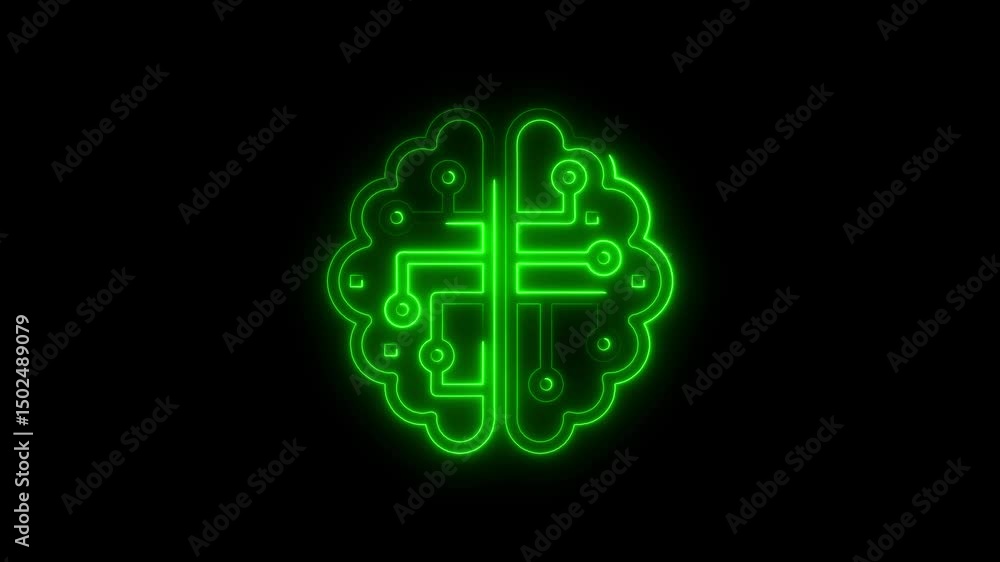 Poster glowing green circuit brain neural network ai