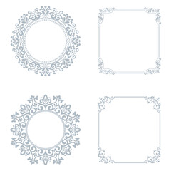 Set of decorative frames Elegant vector element for design in Eastern style, place for text. Floral gray and white borders. Lace illustration for invitations and greeting cards