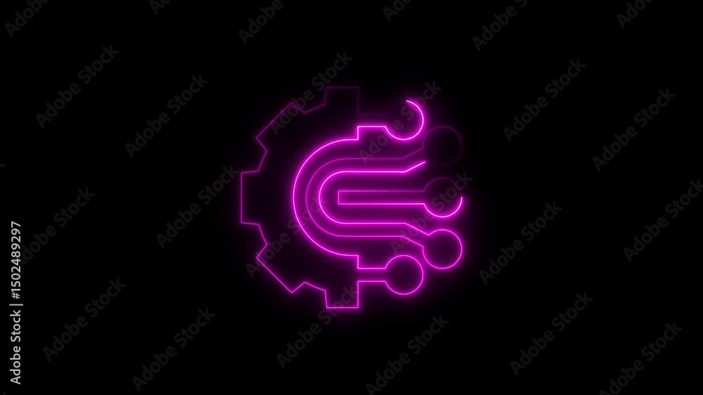 Aufkleber neon gear circuit board tech animation loop