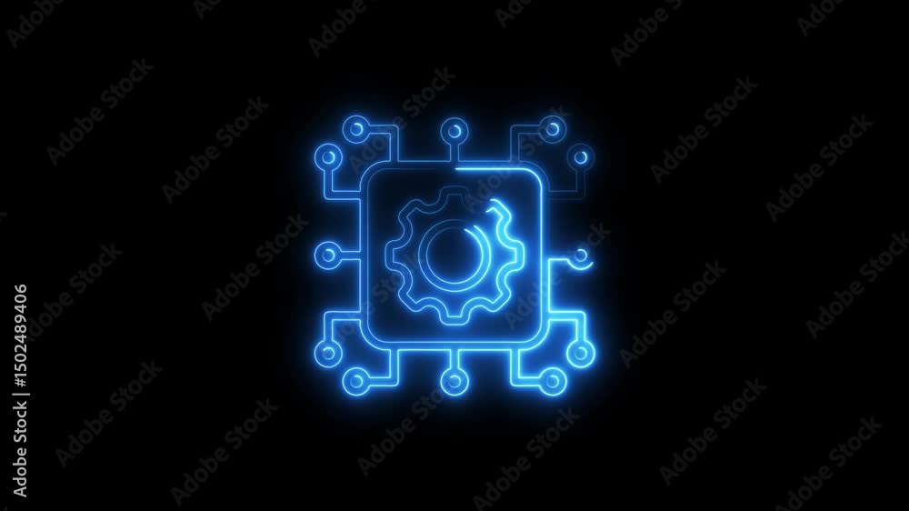 Poster neon gear tech circuit board animation loop